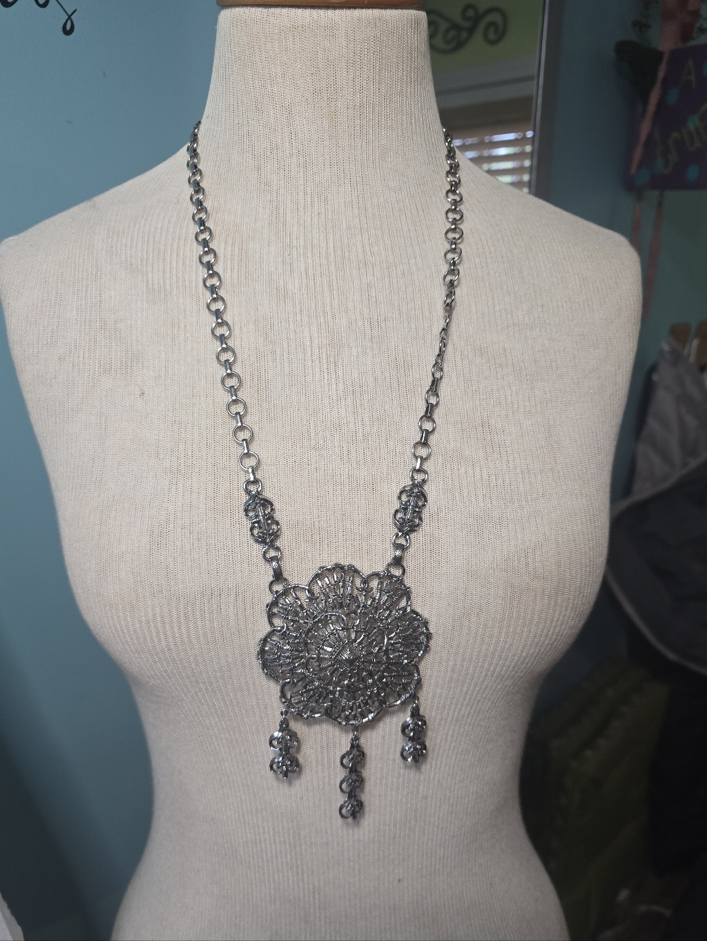 Hollycraft Silver-Tone Filigree Statement Necklace